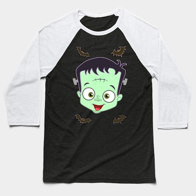 Spooky Baby Frankenstein Halloween & Bats Baseball T-Shirt by madrigenum